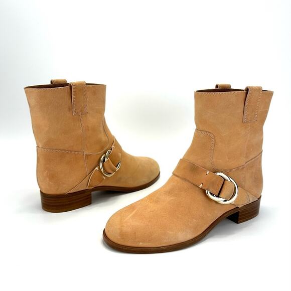 Frye Ricki Ring Strap Vintage Tan Moto Boot Sz 8.5 Leather Block Heel Bootie New - Picture 9 of 15
